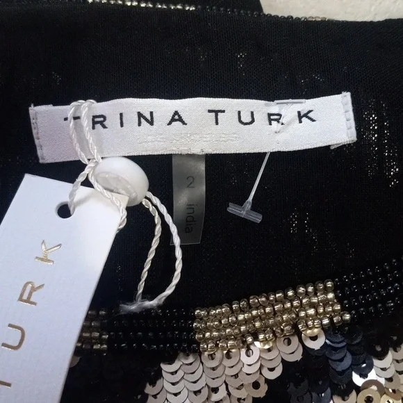 Trina Turk Quartz Black and Gold Zebra Stripe Sequin Mini Shift Dress NWT - Picture 10 of 15